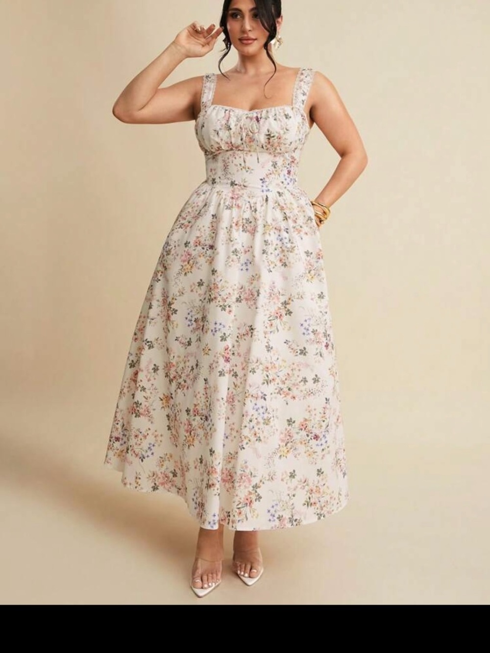 Floral Sweetheart Maxi Dress in Cream